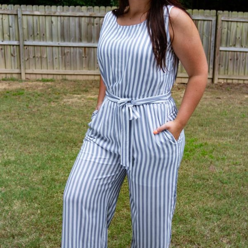 Kori America | Blue & White Striped Jumpsuit - Picture 2 of 3